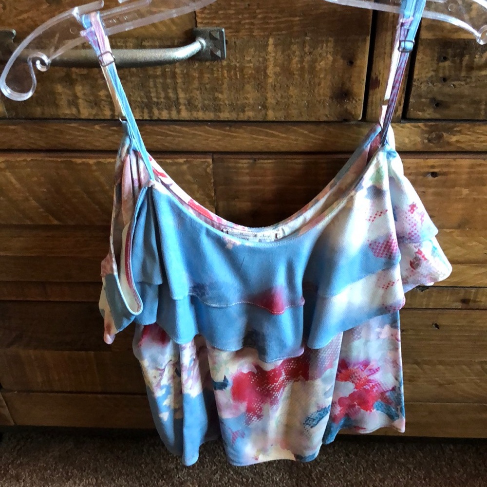 Cold shoulder spaghetti stripe blouse